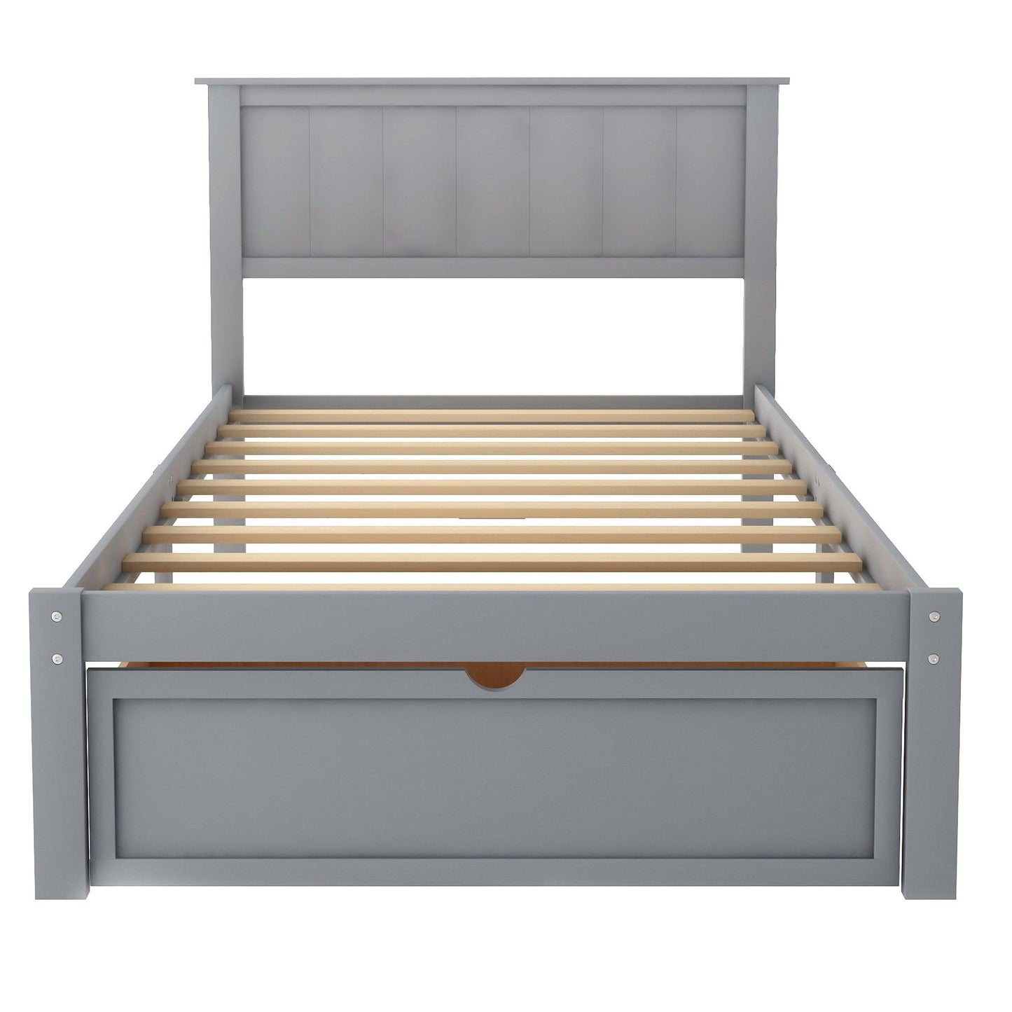 Twin Size Platform Bed with Under-bed Drawer Gray - FurniFindUSA