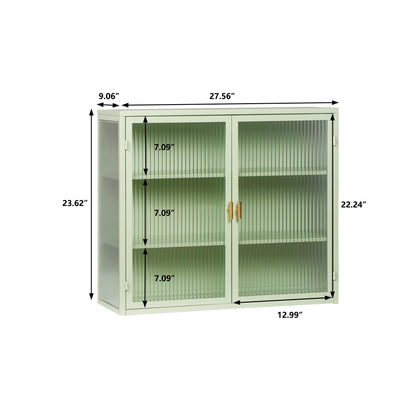 27.56"Glass Doors Modern Two-door Wall Cabinet with Featuring Three-tier Storage Mint Green - FurniFindUSA