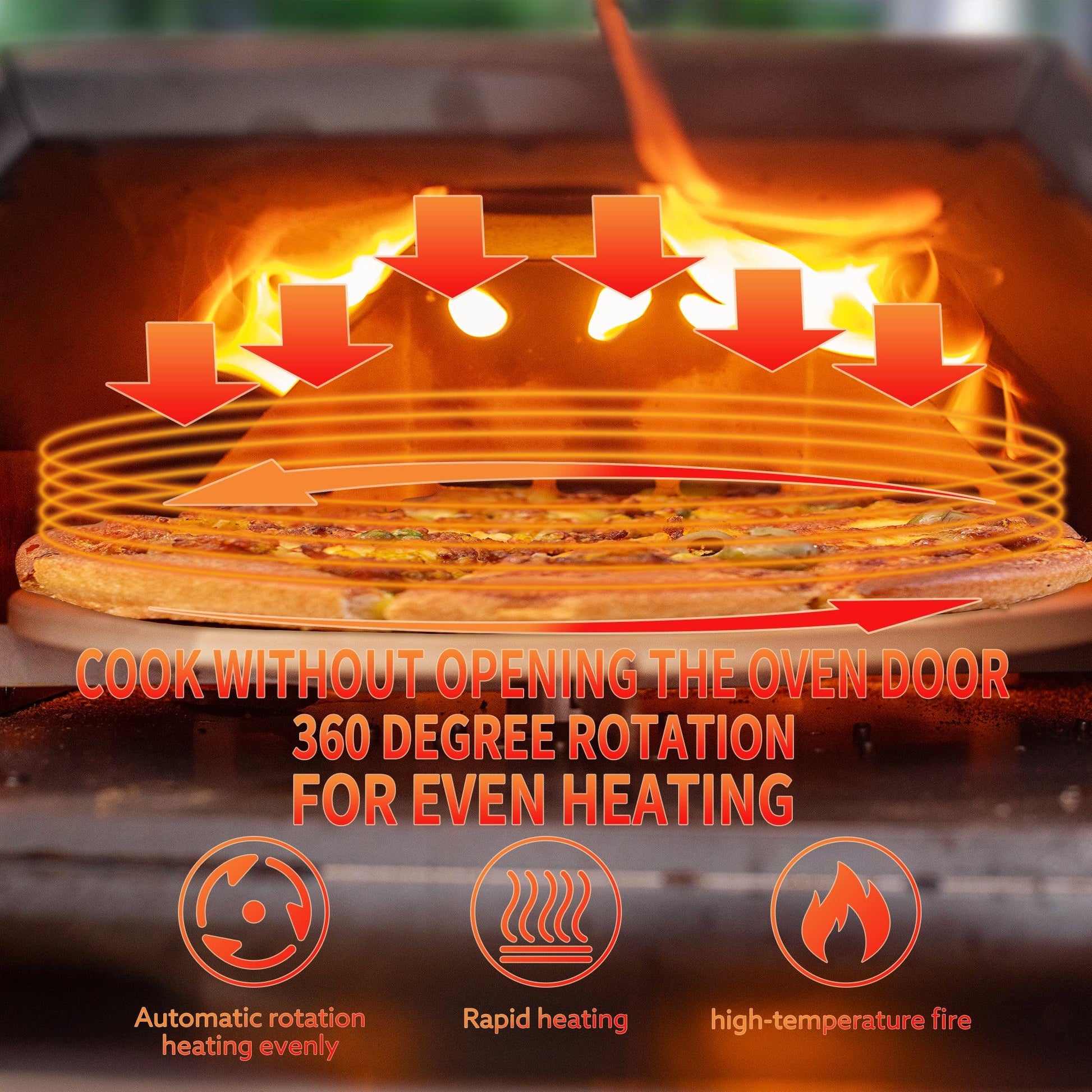 Stainless Steel Pizza Oven Outdoor 12" Automatic Rotatable Pizza Ovens Portable Wood Fired Pizza Oven Pizza Maker with Timer - FurniFindUSA