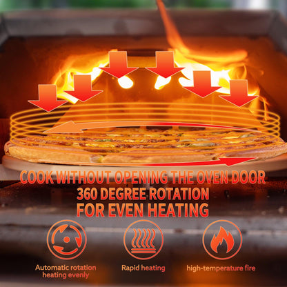 Stainless Steel Pizza Oven Outdoor 12" Automatic Rotatable Pizza Ovens Portable Wood Fired Pizza Oven Pizza Maker with Timer - FurniFindUSA