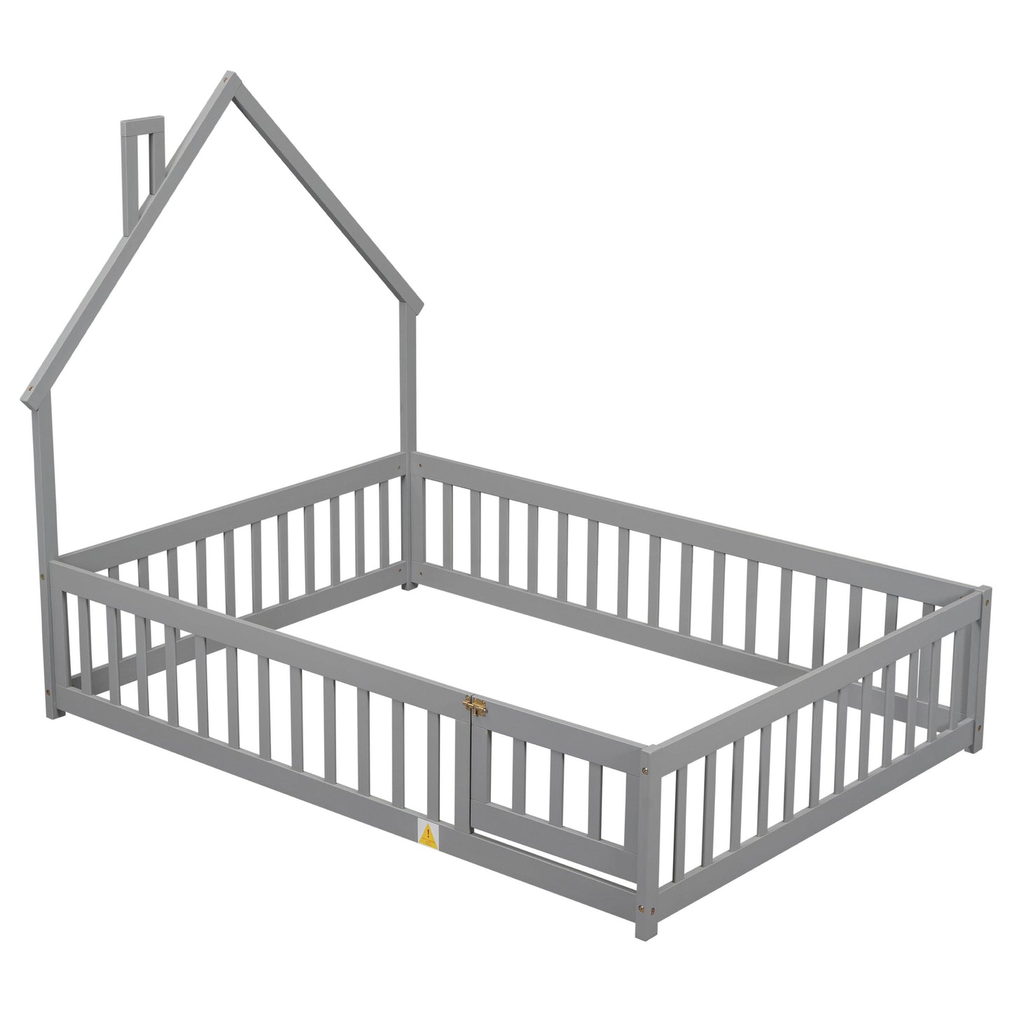 Full House-Shaped Headboard Floor Bed with Fence Grey - FurniFindUSA