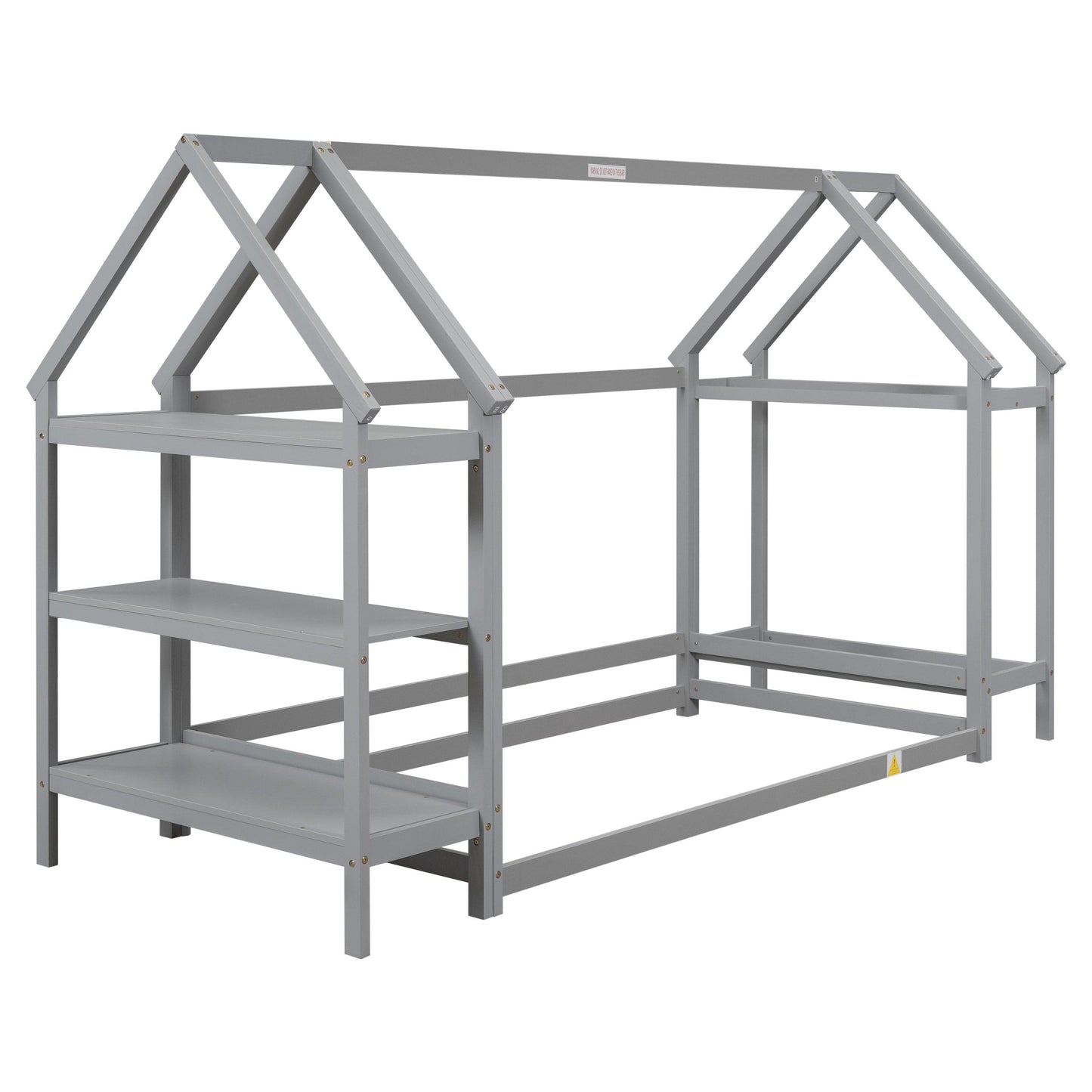 Twin House-Shaped Floor Bed with 2 Detachable Stands Grey - FurniFindUSA