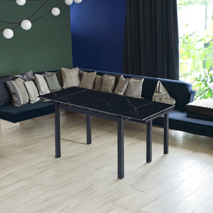 Black Ceramic Modern Rectangular Expandable Dining Room Table For Space-Saving Kitchen Small Space -Table - FurniFindUSA