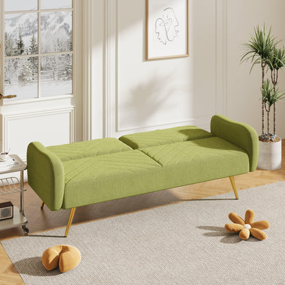 70.47" Green Fabric Double Sofa with Split Backrest and Two Throw Pillows - FurniFindUSA