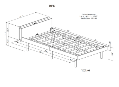 Modern Design Twin Size Platform Bed Frame with Built-in USB port for Grey Color - FurniFindUSA