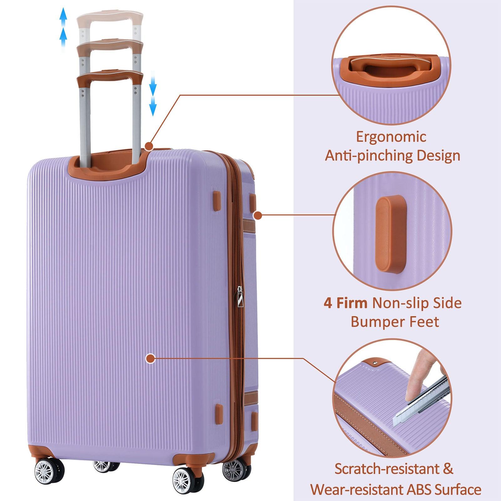 Hardshell Luggage Sets 3 Piece double spinner 8 wheels Suitcase with TSA Lock Lightweight 20''24''28'' Lilac + ABS - FurniFindUSA