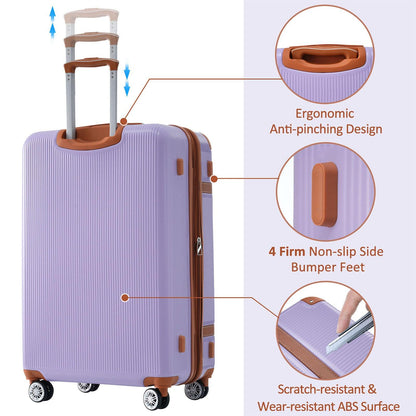 Hardshell Luggage Sets 3 Piece double spinner 8 wheels Suitcase with TSA Lock Lightweight 20''24''28'' Lilac + ABS - FurniFindUSA