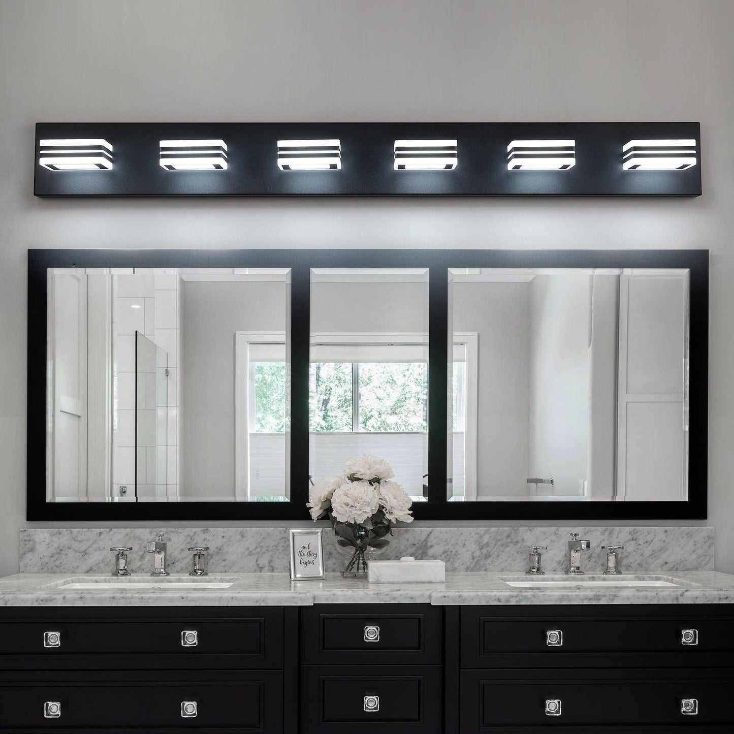 LED Modern Black Vanity Lights, 6-Lights Acrylic Matte Black Bathroom Vanity Lights Over Mirror - FurniFindUSA