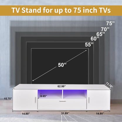 Modern TV stand with LED Lights Entertainment Center TV cabinet with Storage for Up to 75 inch - FurniFindUSA