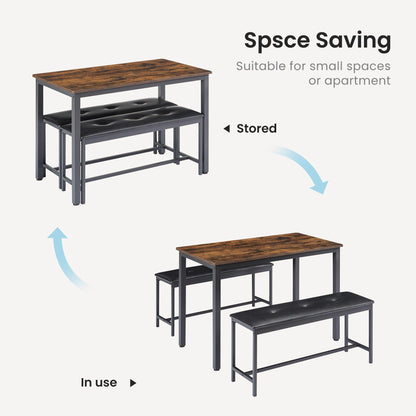 Dining Table Set Barstool Dining Table (with 2 PU Upholstered Benches) Industrial Style Dining Table and Chairs - FurniFindUSA