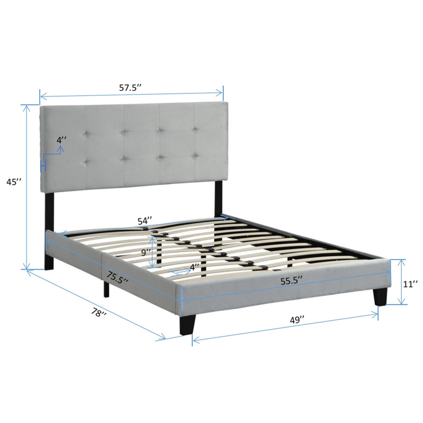 Full Size Upholstered Platform Bed Frame with pull point Tufted Headboard Strong Wood Slat Support Gray - FurniFindUSA