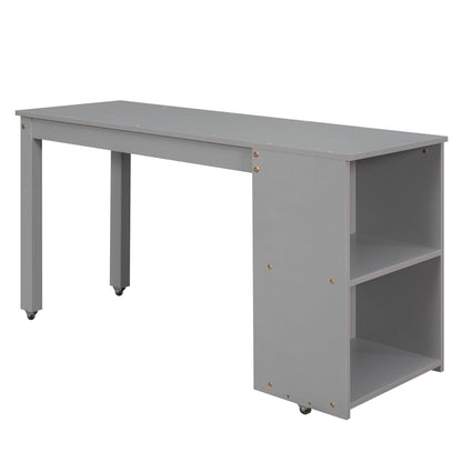 Low Study Full Loft Bed with Cabinet Shelves and Rolling Portable Desk Multiple Functions Bed- Gray - FurniFindUSA