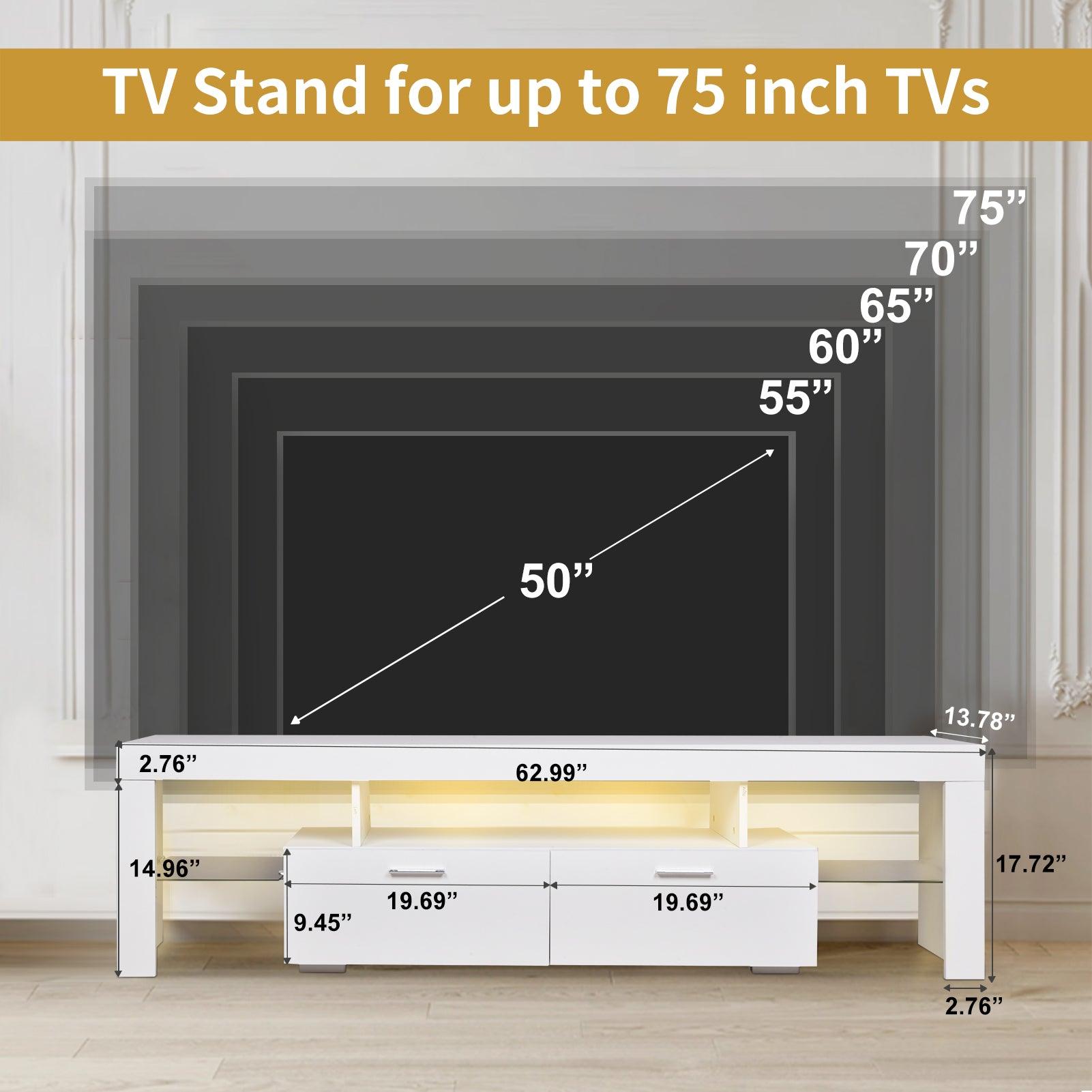 LED TV stand modern TV stand with storage Entertainment Center with drawer TV cabinet for Up to 75 inch for Gaming Living Room B - FurniFindUSA