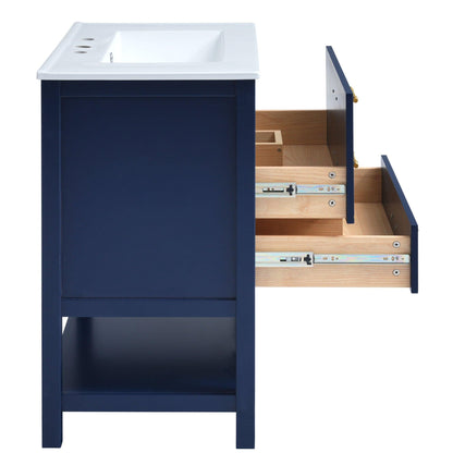 [Viedo]Modern 30inch Navy Blue/White Bathroom Vanity Cabinet Combo with Open Storge, Two Drawers - FurniFindUSA