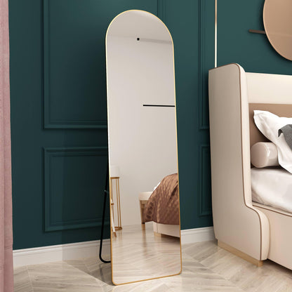 The 1st generation of floor mounted full length mirrors Aluminum alloy metal frame arched wall mirror bathroom makeup mirror - FurniFindUSA