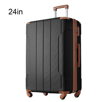 Hardshell Luggage Spinner Suitcase with TSA Lock Lightweight Expandable 24'' (Single Luggage) Black Brown + ABS + 24 Inch - FurniFindUSA