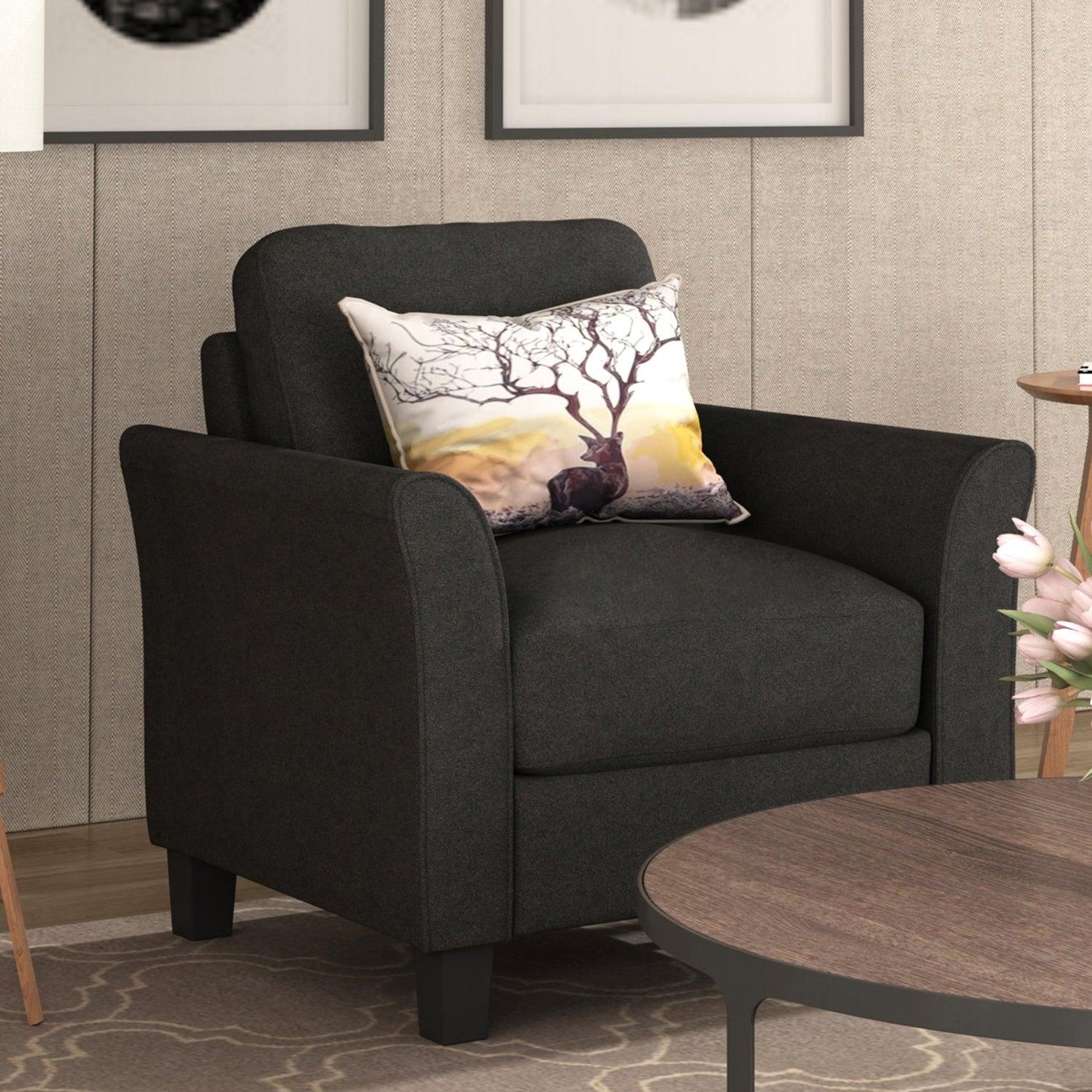 Living Room Furniture Armrest Single Sofa (Black) - FurniFindUSA