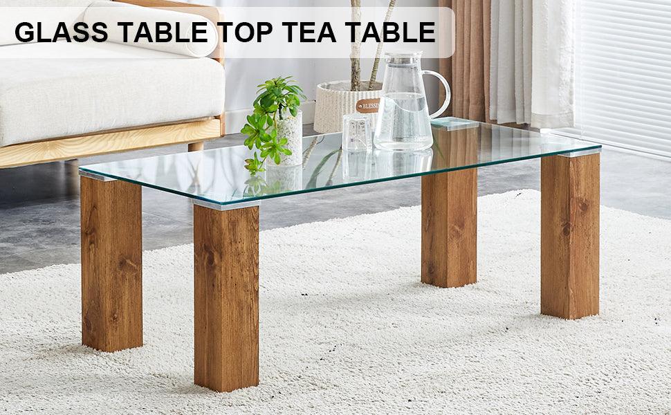 Glass-Top Coffee Table tea table with MDF Legs - Stylish Blend of Elegance and Durability 44.9"*21.7"*16.9" - FurniFindUSA