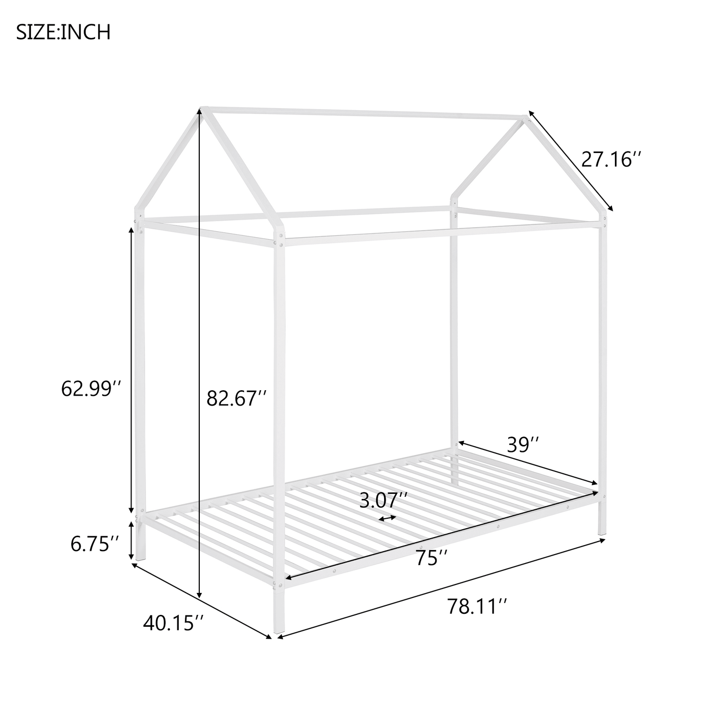 House Bed Frame Twin Size Kids Bed Frame Metal Platform Bed Floor Bed for Kids Boys Girls No Box Spring Needed White - FurniFindUSA