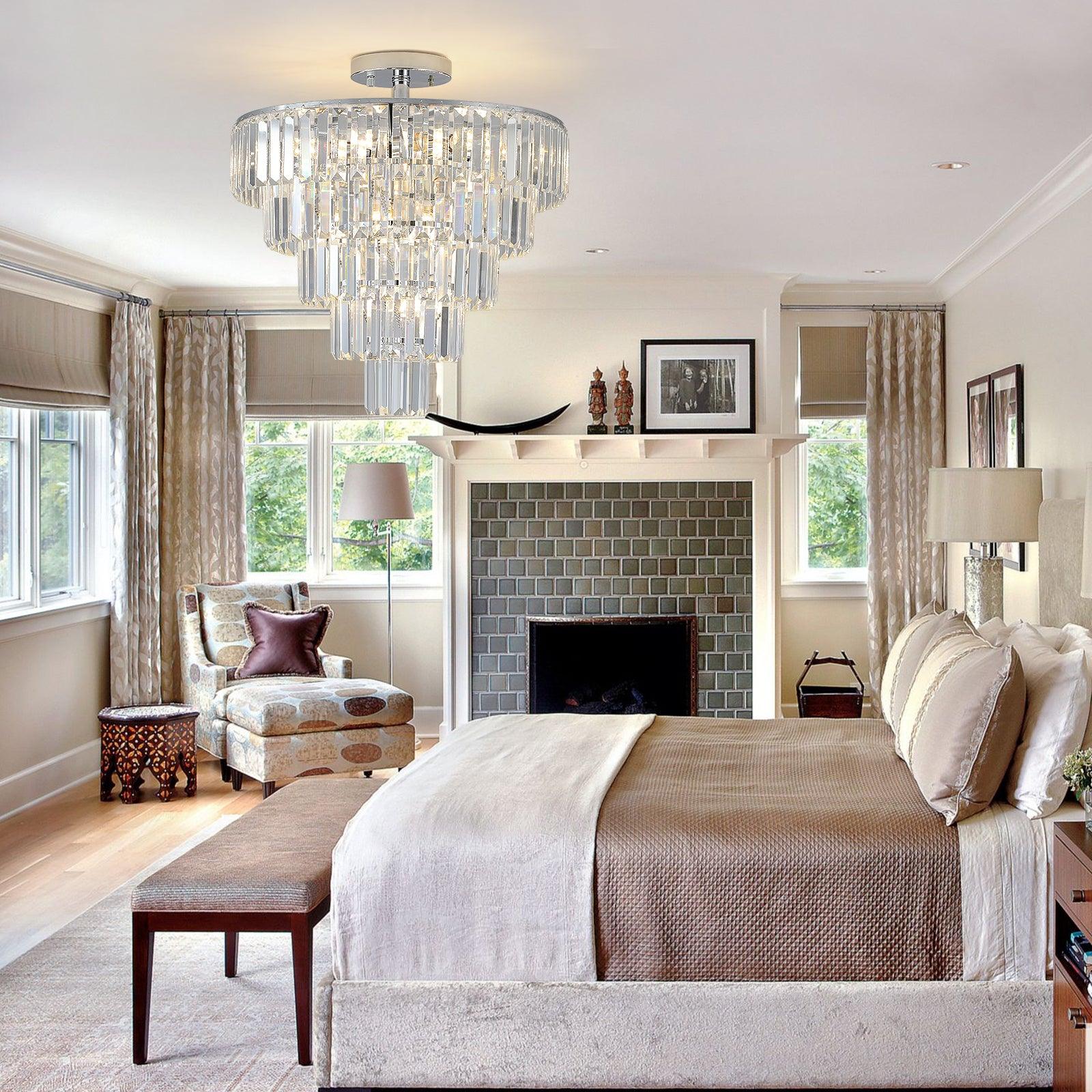 Large crystal chandelier in white chrome color, modern style chandelier, dining room, living room, bedroom - FurniFindUSA