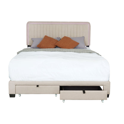 QUEEN SIZE UPHOLSTERED BED WITH ADJUSTABLE HEIGHT / MATTRESS 10 TO 14 INCHES NO BOX SPRING REQUIRED BEIGE - FurniFindUSA