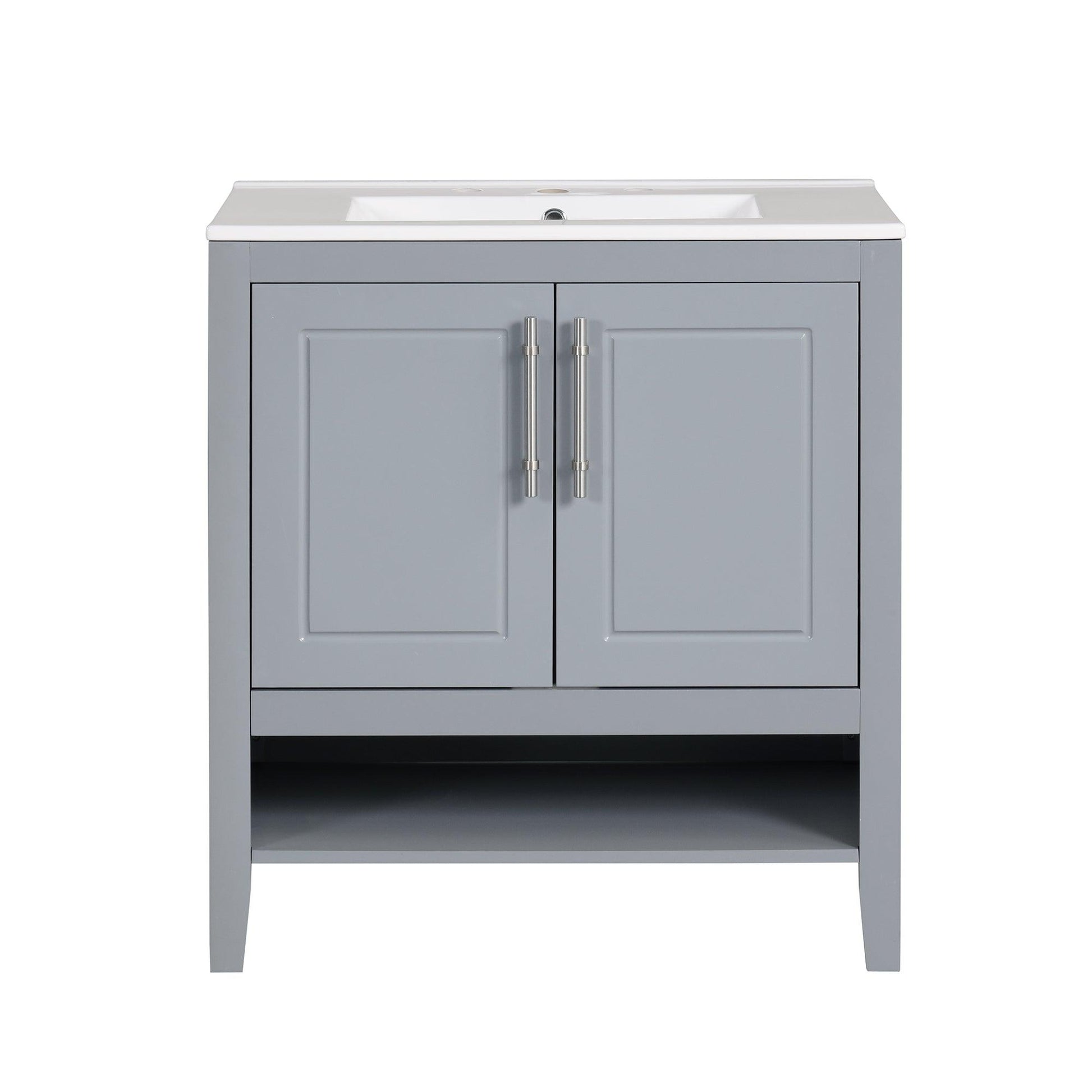 30" Bathroom Vanity with Sink, Multi-functional Bathroom Cabinet with Doors and Drawers, Solid Frame and MDF Board, Grey - FurniFindUSA