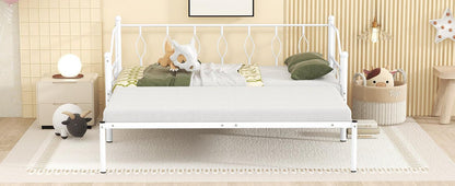 Twin Size Metal Daybed with Trundle Daybed with Slat No Box required White + Iron - FurniFindUSA