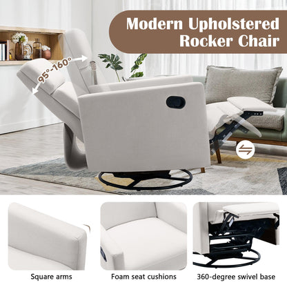 Modern Upholstered Rocker Nursery Chair Plush Seating Glider Swivel Recliner Chair Beige - FurniFindUSA