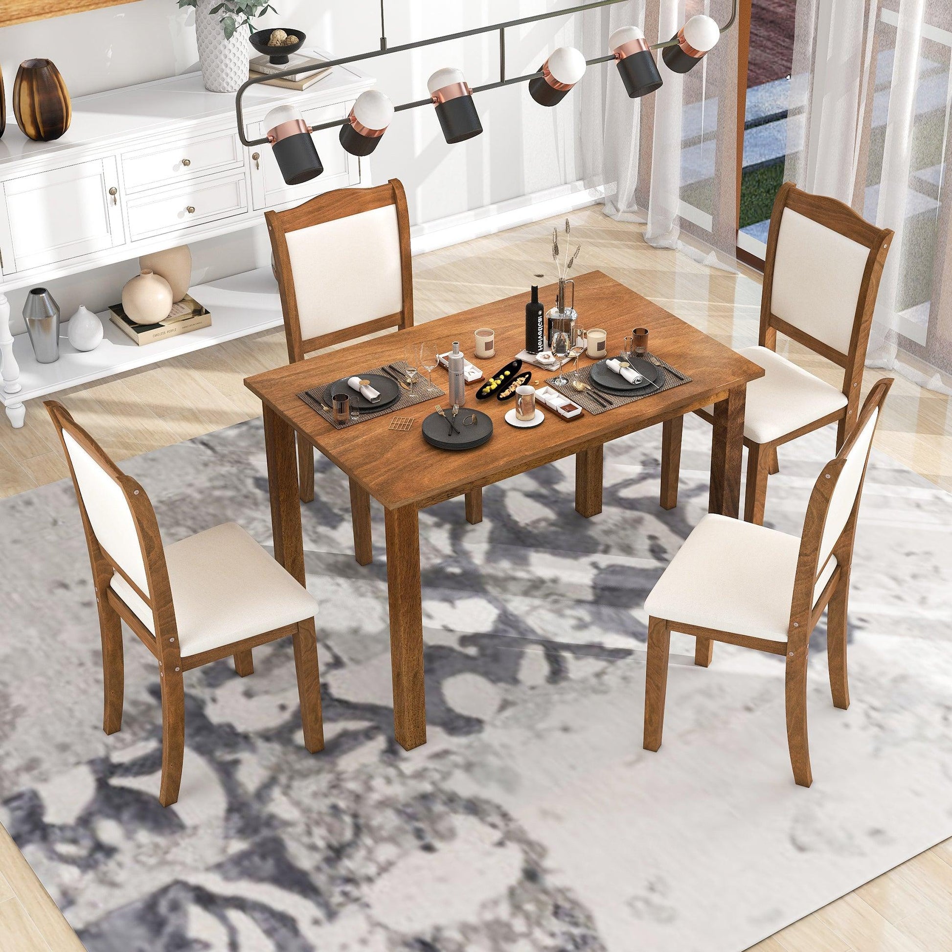 TREXM 5-Piece Wood Dining Table Set Simple Style Kitchen Dining Set Rectangular Table (Walnut) - FurniFindUSA