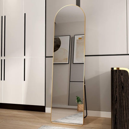 The 1st generation of floor mounted full length mirrors Aluminum alloy metal frame arched wall mirror bathroom makeup mirror - FurniFindUSA