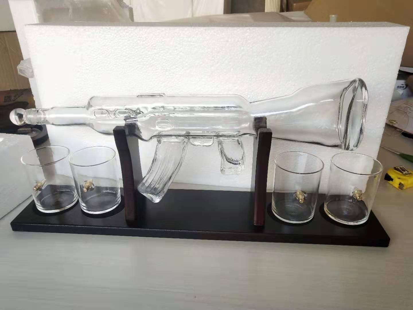 Crystal Glass AK47 Rifle Gun Whiskey Wine Glass Decanter With 4 Whiskey Glasses Set For Liquor,Whiskey,Vodka,Brandy - FurniFindUSA