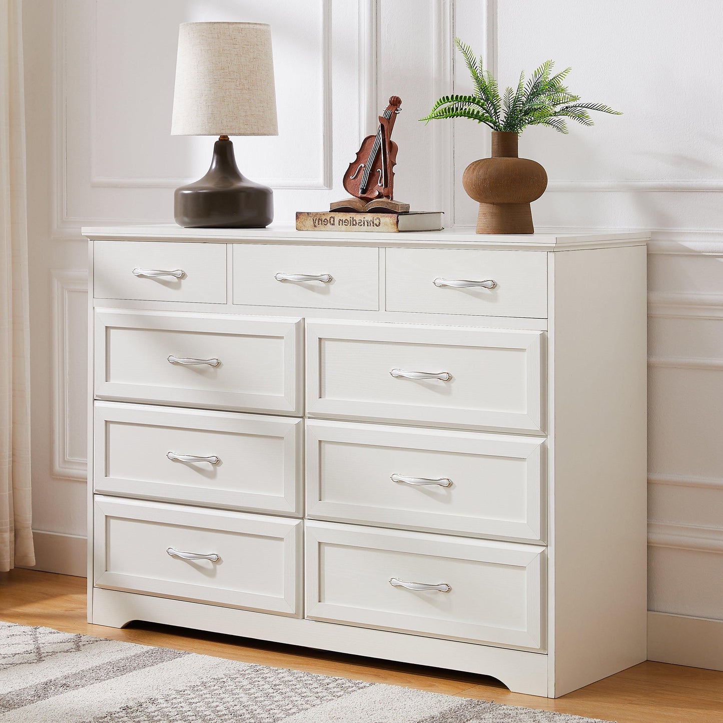 Bedroom dresser 9 drawer long dresser with antique handles wood chest of drawers for kids room 47.56''W x 15.75''D x 34.45''H - FurniFindUSA