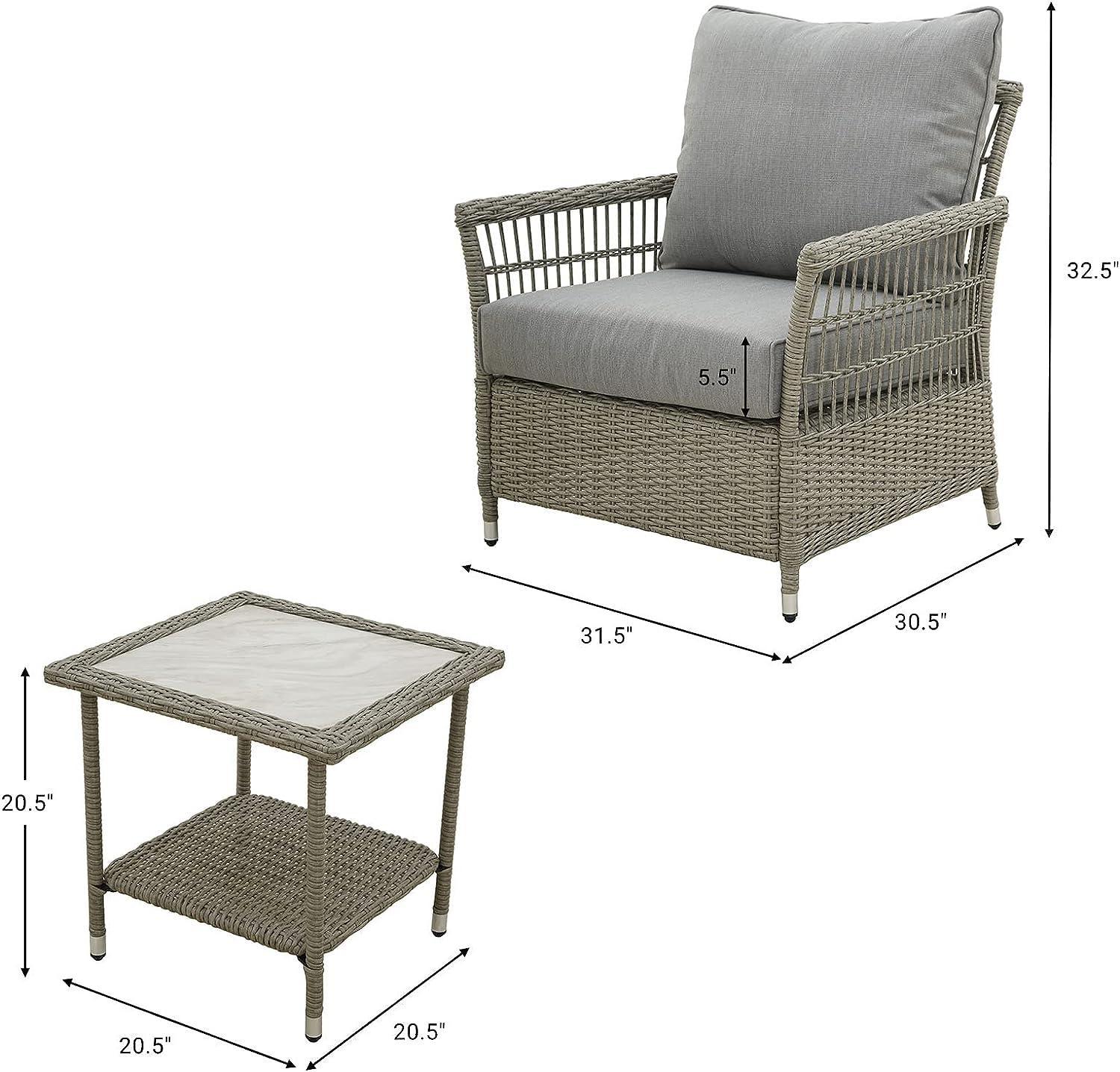 Outdoor 3 PCS Wicker Furniture with Cushions and Side Table - FurniFindUSA