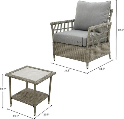 Outdoor 3 PCS Wicker Furniture with Cushions and Side Table - FurniFindUSA