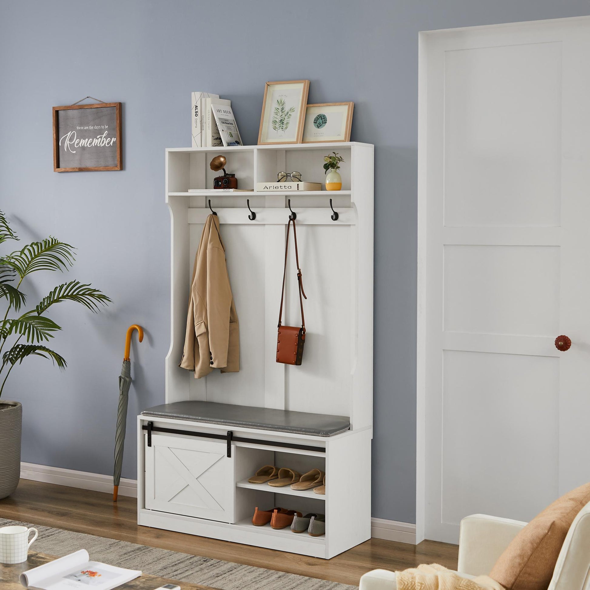 Coat Rack with Storage Shoe Cabinet - FurniFindUSA