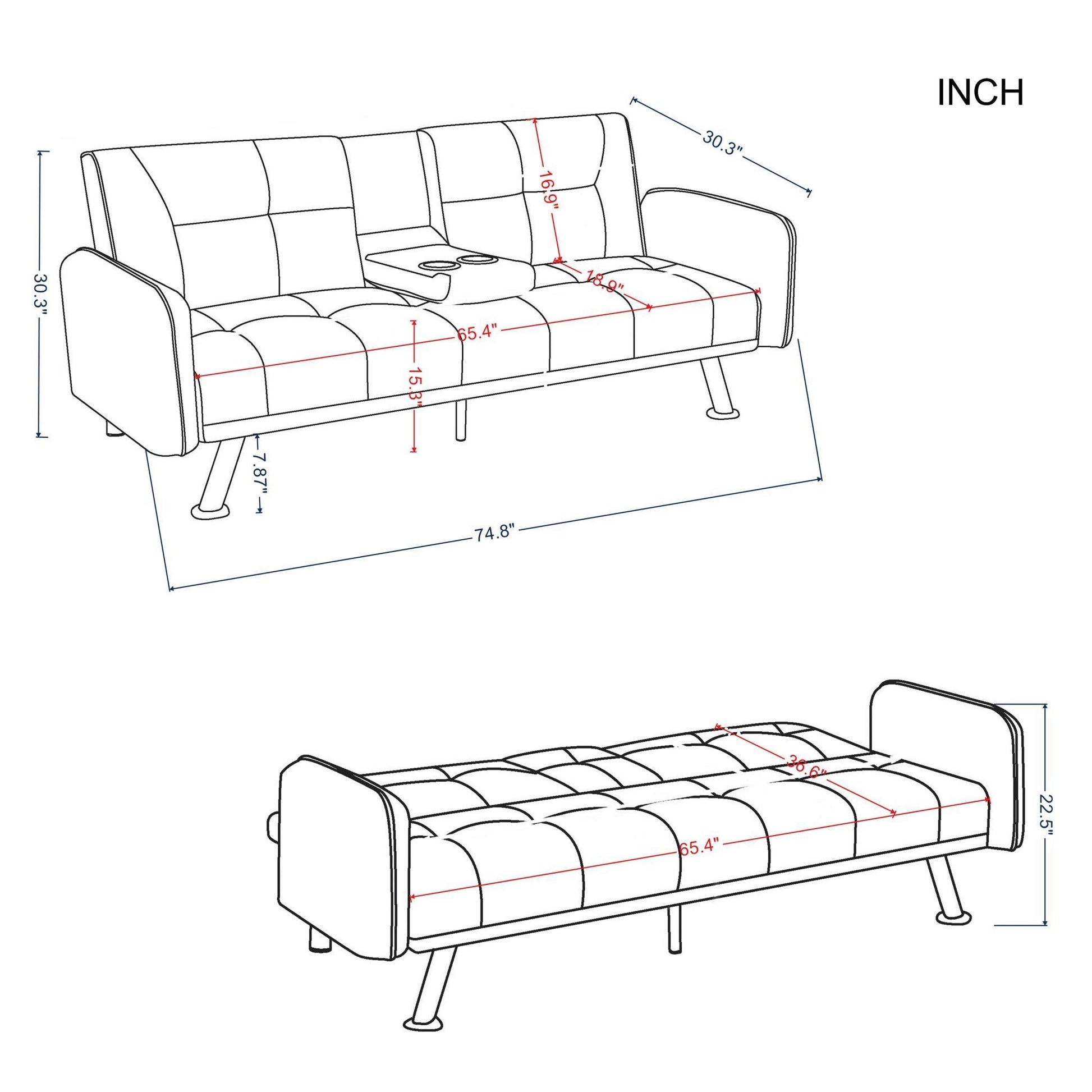 74.8” Futon sleeper sofa bed（Please note that the center leg is an iron leg tube） - FurniFindUSA