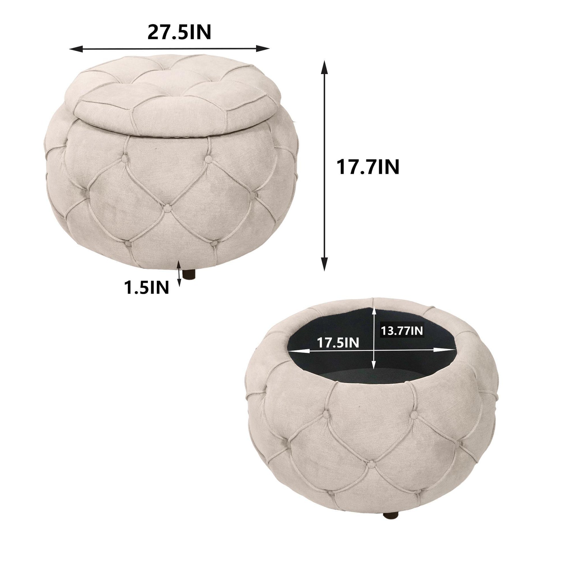 Large Button Tufted Woven Round Storage Footstool。Suitable for living room, bedroom, study - FurniFindUSA