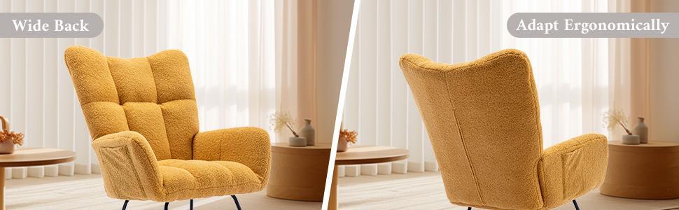 Rocking Chair with Pocket, Soft Teddy Fabric Rocking Chair for Nursery, Comfy Wingback Glider Rocker with Safe Solid Wood Base for Living Room Bedroom - FurniFindUSA