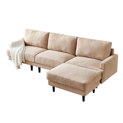 Modern fabric sofa L shape, 3 seater with ottoman-104.6" Beige