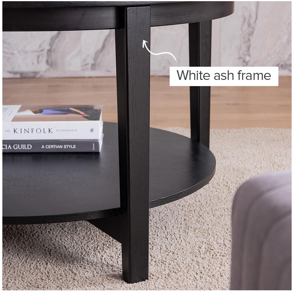 Modern Solid wood round coffee table with tempered glass top black color-36" - FurniFindUSA