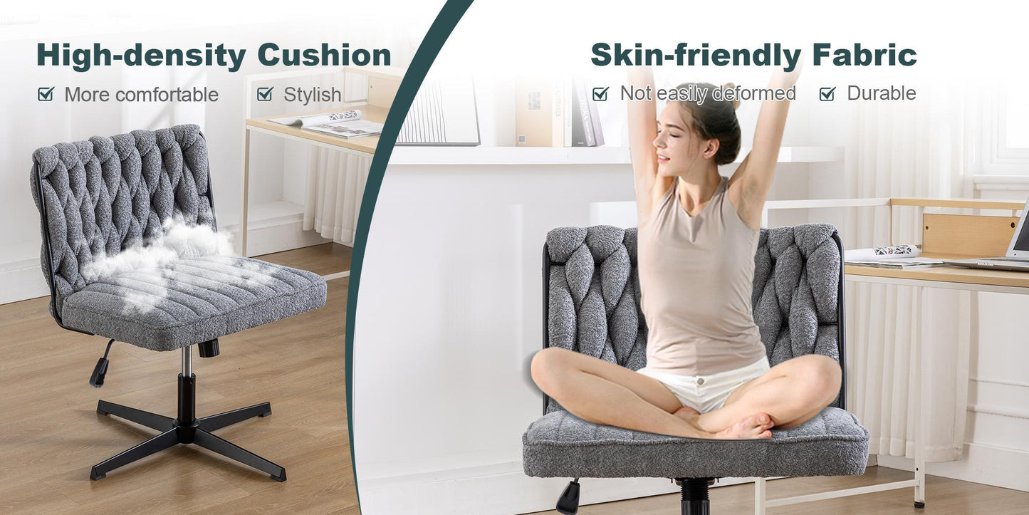 Armless Office Chair no Wheels, Ergonomic Wide Seat Swivel Desk Chair, Height Adjustable Cross Legged Comfortable Computer Chair for Living Room, Van - FurniFindUSA