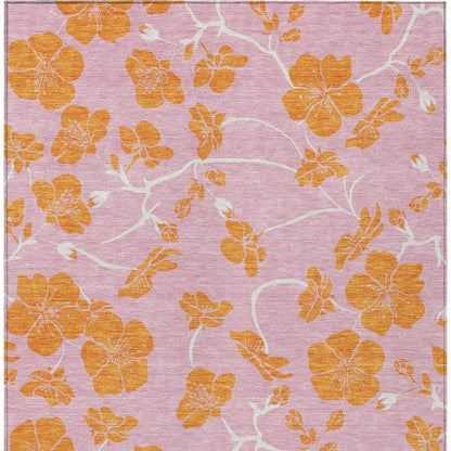 10' X 14' Pink And Copper Floral Washable Indoor Outdoor Area Rug HomeRoots