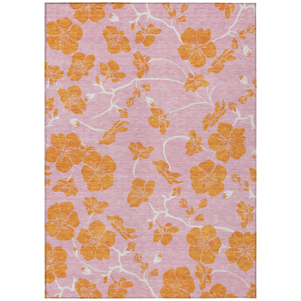 10' X 14' Pink And Copper Floral Washable Indoor Outdoor Area Rug — view 1