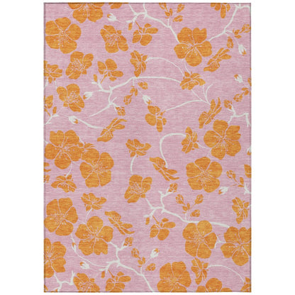 10' X 14' Pink And Copper Floral Washable Indoor Outdoor Area Rug HomeRoots