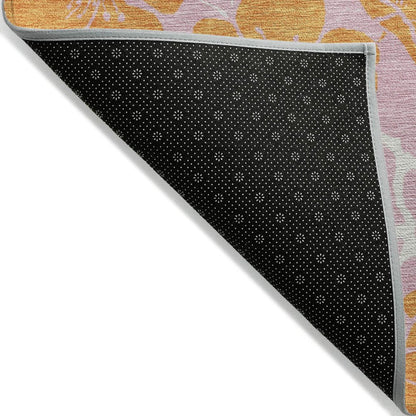 10' X 14' Pink And Copper Floral Washable Indoor Outdoor Area Rug HomeRoots
