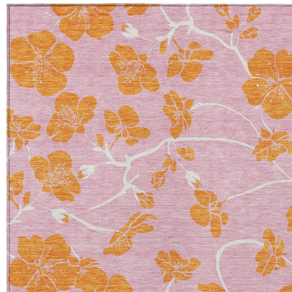 10' X 14' Pink And Copper Floral Washable Indoor Outdoor Area Rug — view 6