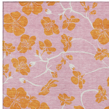 10' X 14' Pink And Copper Floral Washable Indoor Outdoor Area Rug HomeRoots