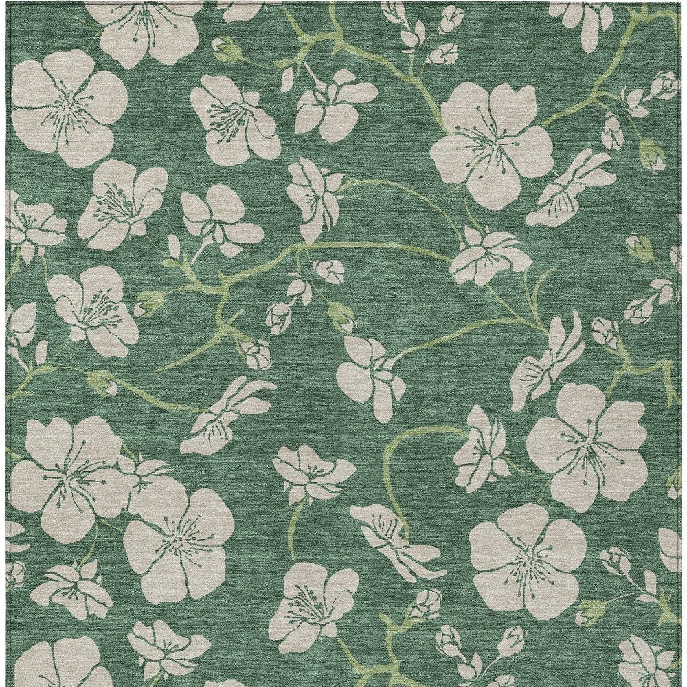 3' X 5' Sage And Ivory Floral Washable Indoor Outdoor Area Rug — view 14