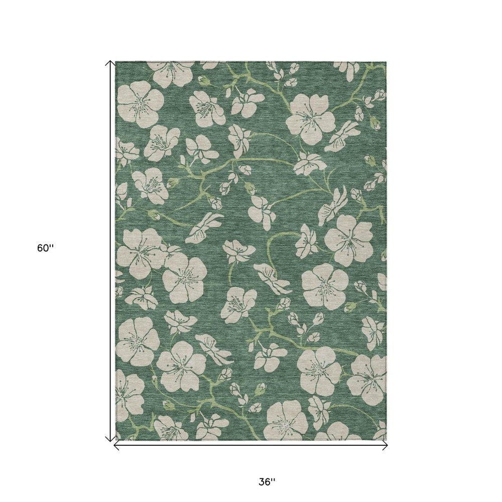 3' X 5' Sage And Ivory Floral Washable Indoor Outdoor Area Rug — view 8