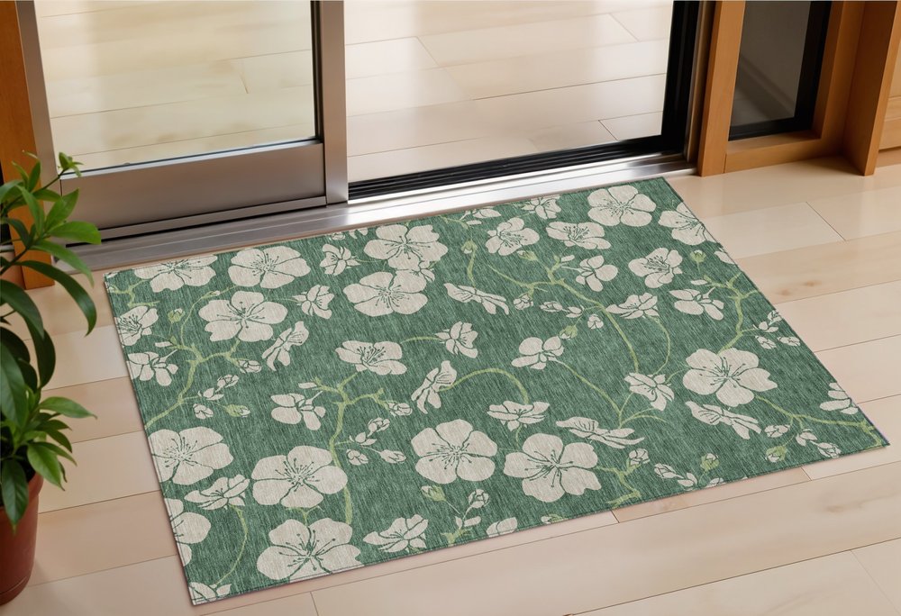 3' X 5' Sage And Ivory Floral Washable Indoor Outdoor Area Rug — view 16